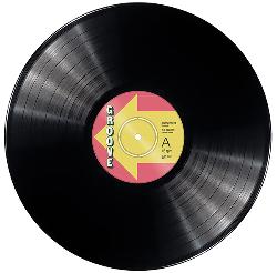 Vinyl record with new label on the front