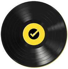 vinyl with check icon over the label