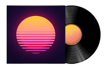 Vinyl sticking out of sleeve with sunset artwork